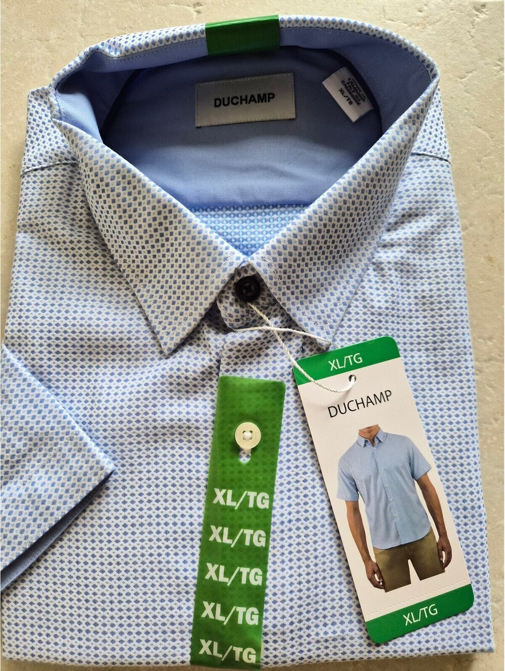 Duchamp Men's Short Sleeve Button-Up Shirt XL Light Blue Patterned 0205